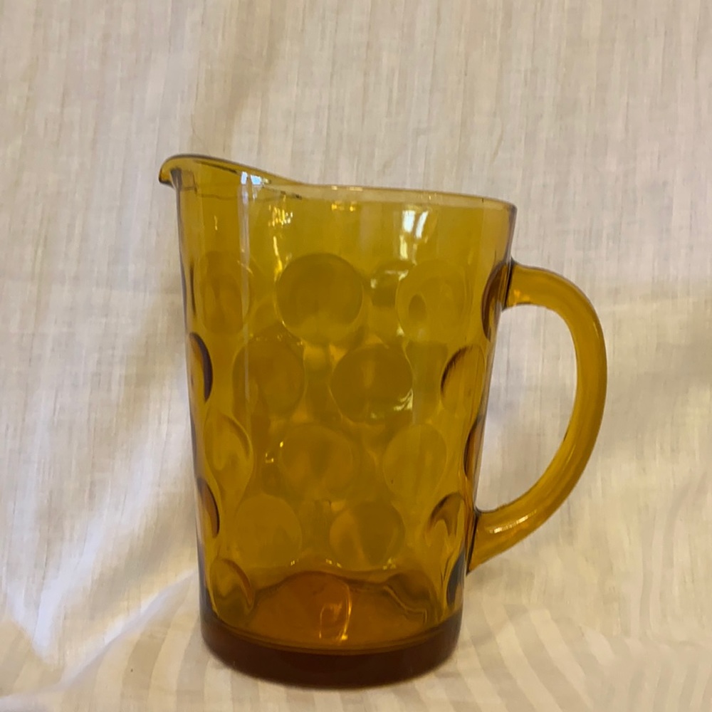 Vintage Hazel Atlas Amber Glass Pitcher “Coin Dot”
